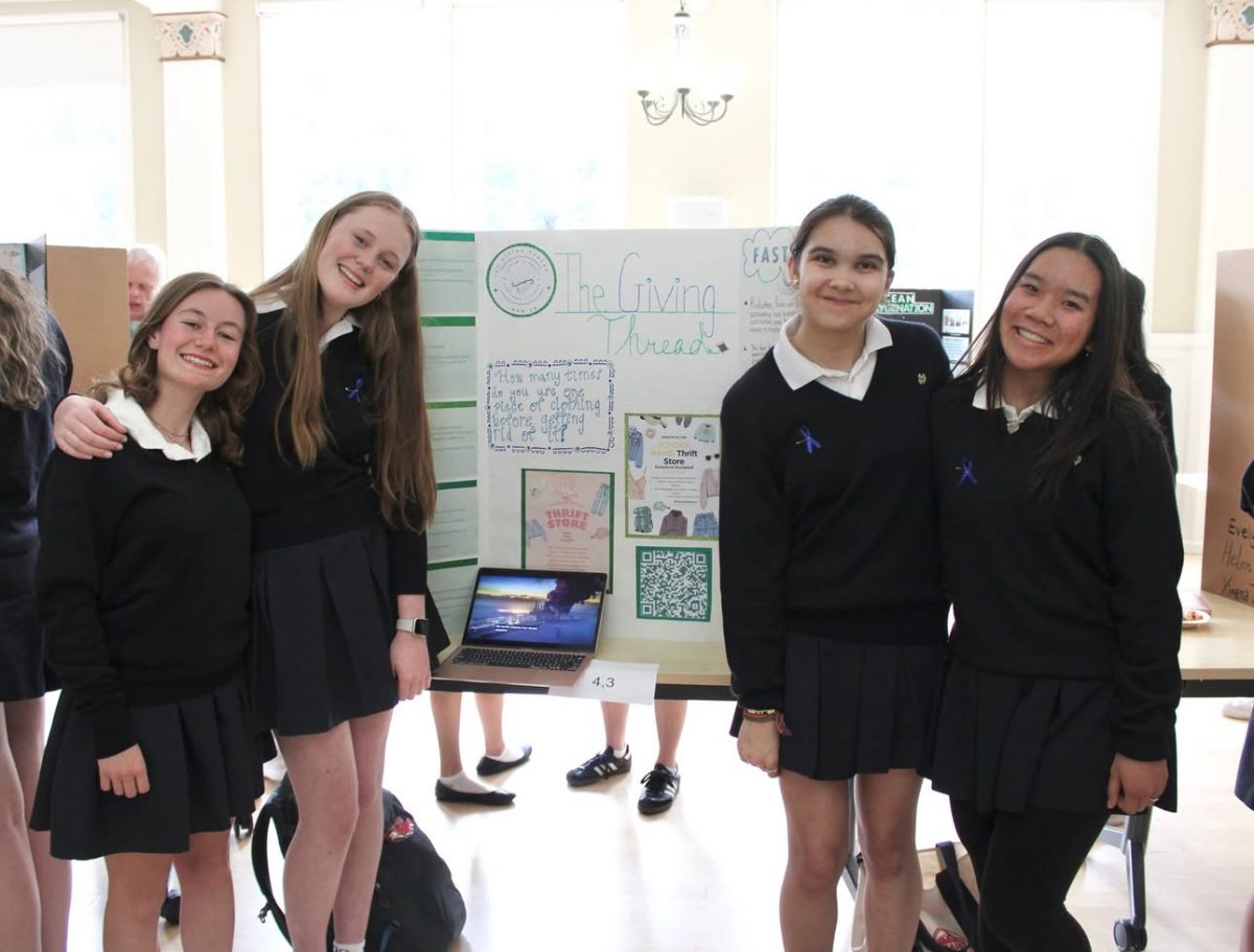 Juniors (left to right) Clara Putnam, Maggie Blanchard, Saree Formanek and Adrianna Chu present their capstone projects, showcasing months of research at the annual showcase.